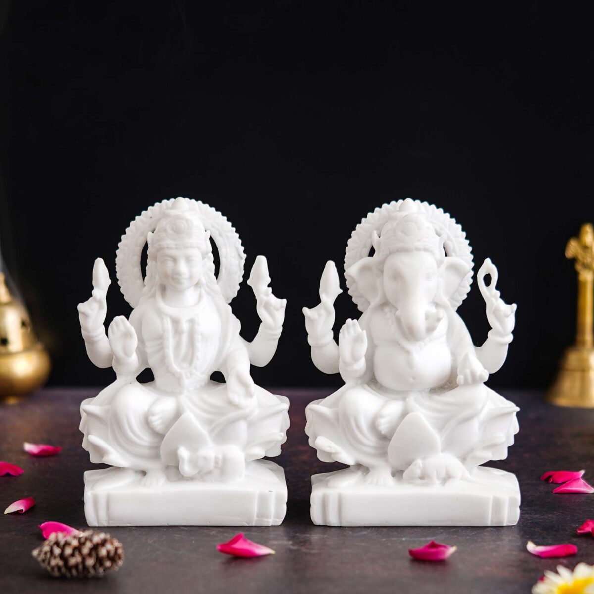 Laxmi Ganrsha Idol Marble Murti For Puja Home Diwali Decoration Gifts