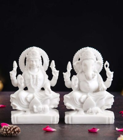 Laxmi Ganrsha Idol Marble Murti For Puja Home Diwali Decoration Gifts